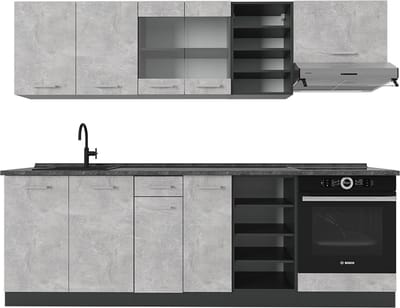 Vicco R-Line Complete keukeneenheid – 240 cm, WB Antraciet Beton/antraciet