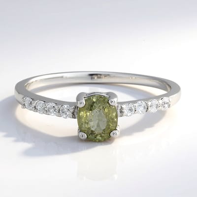 Cavill - 925 Sterling Zilver Ring - 0,62 ct Ovale Koper Toermalijn uit Mozambique - Geplatineerd - Zirkonen - Elegante Edelsteen Ring