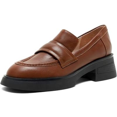 Nouvelles chaussures à plateforme à enfiler en cuir véritable à la mode, mocassins décontractés à bout rond, chaussures à talons épais pour femmes, Zapatos Para Mujer 35 marron