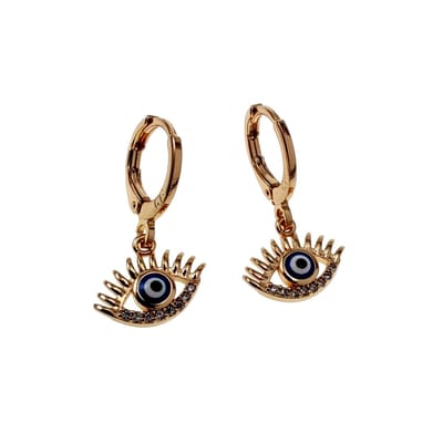 22mm Lange Oorbellen Dames - Roségold Plating - Oorbellen met Turkse Oog Hanger - Oorrigen met Boze Oog