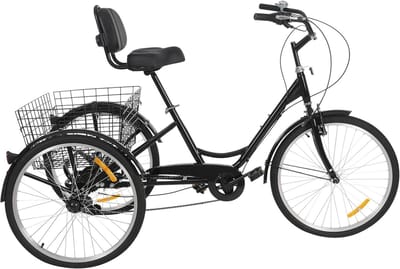 Volwassen Driewieler - Driewieler met mand - Boodschappen doen - 7 versnellingen - 24 inch wielen - Zwart
