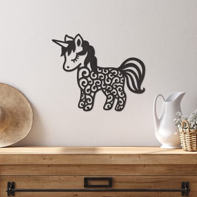 Wanddecoratie Eenhoorn - Muurdecoratie Eenhoorn - Muurdecoratie Hout - Wanddecoratie Hout - Muurdecoratie Woonkamer - Wanddecoratie Woonkamer - Wanddecoratie Industrieel - Wanddecoratie Dieren - Home Decor - Wall Line Art - 35 x 29 cm