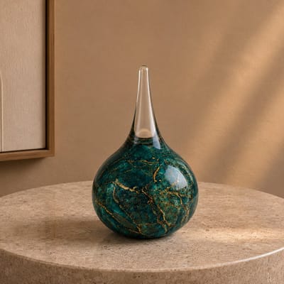Druppel Urnen - Voor dieren - Teardrop - Groen Bladgoud - 200ml - 15cm - Handgemaakt in EU