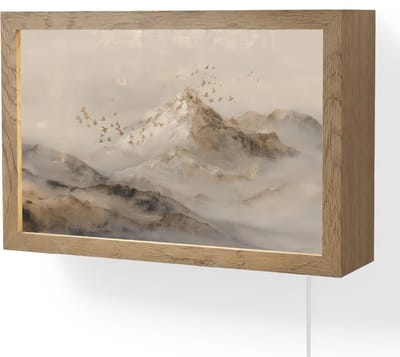 Wandlamp 30x20 cm - Oplaadbaar - Berglandschap - Mist - Penseelstreken - Wandlampen binnen woonkamer - Slaapkamer lamp met kabel - Decoratieve nachtlamp - Vloerlamp snoer