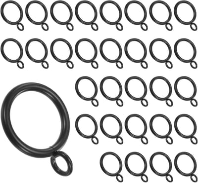 Dailygoods - M METERXITY Set van 30 zwarte gordijnringen met oogje, roestvrije metalen ringen voor gordijnroede, 30 cm binnendiameter gordijnringen voor gordijnroeden voor het ophangen van gordijnen,