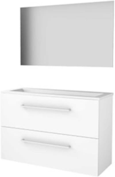 Basic-Line Ultimate 39 Badkamermeubelset - Ondiep - 100 x 39 cm - Met Grepen - 2 Lades - Acryl Wastafel - Zonder Kraangat - Spiegel met Indirecte LED Verlichting - Ice White