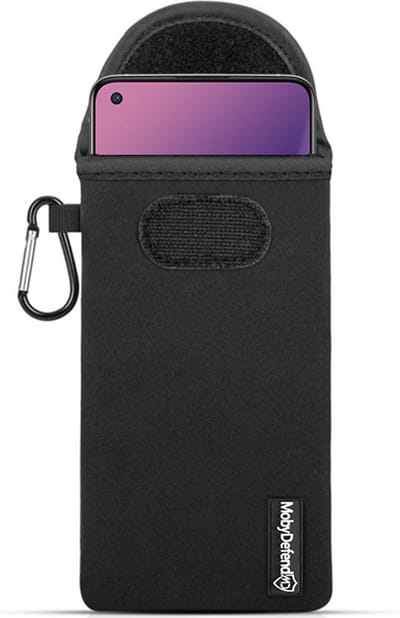 MobyDefend Hoesje - Geschikt voor OnePlus 8T - Neopreen Pouch Met Karabijnhaak - Insteek - Riemlus - Zwart