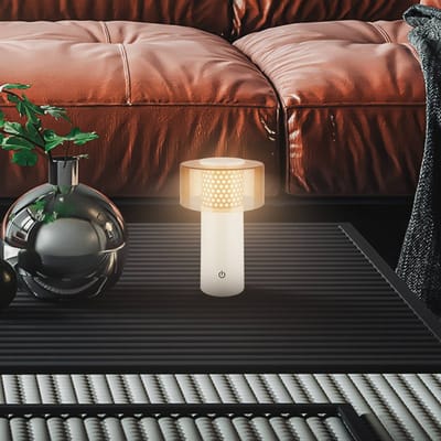 BRILONER Gila – Tafellamp oplaadbaar – dimbaar – draadloos – IP44 – 3.000K warm wit licht – USB-C – geheugenfunctie – lichtgrijs-koffie – Ø15 x 19 cm