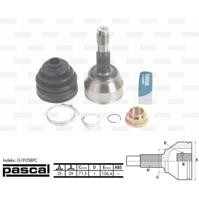 Homokineet reparatie set, aandrijfas PASCAL G1F058PC