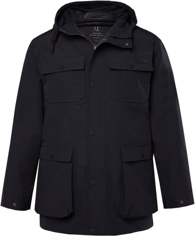 JP 1880 - Heren - Regenjas waterdicht capuchon blinde rits - Navy blauw - Maat L