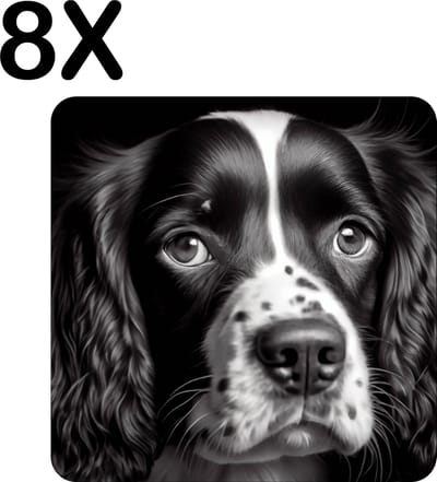 Luxe Placemat - Close-Up van een Hond Zwart - Wit - Set van 8 Placemats - 50x50 cm - 2 mm dik Vinyl - Anti Slip - Afneembaar
