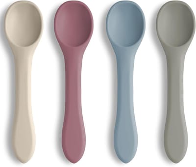 Set van 4 siliconen lepel voor baby's en peuters, BPA-vrij, ideaal voor het voeren van baby's, kleurrijke eetset voor kinderen