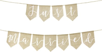 PartyDeco - Jute Banner Just married, 23 x 185 cm
