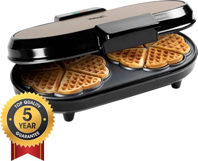 Bestron Wafelijzer - ADWM730SAT - 1000W - 10 hartvormige wafels - Anti aanbaklaag - Beige/Zwart - 5 jaar garantie