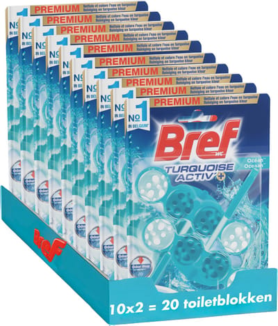 Bref - Turquoise Activ' - Schoon Toilet - Langdurige en Intense Frisheid - Voordeelverpakking - 10 x 2 Stuks