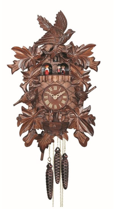 Engstler - 640_MT - Koekoeksklok - 1-daags kettinguurwerk - Notenhout - met muziek met dansend paar - 46 cm