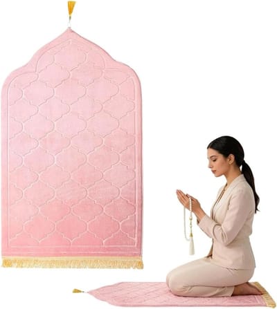 Traditioneel moslim gebedstapijt, zachte islamitische mat voor Eid en dagelijks gebruik, roze kleur