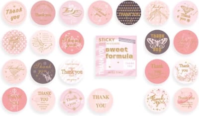 Ainy Sluitstickers Thank You Roze - 46 stuks bedankt stickers van 35 mm - ideaal voor cadeauverpakkingen, uitdeelzakjes, bedanktjes, traktatie en afscheid basisschool of opvang - Bedankt stickers voor kinderen en volwassenen