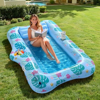 Opblaasbaar Luchtbed - Drijvend Bed - Ontspannen op water - Met geïntegreerde ijsemmer - 210 x 128 cm