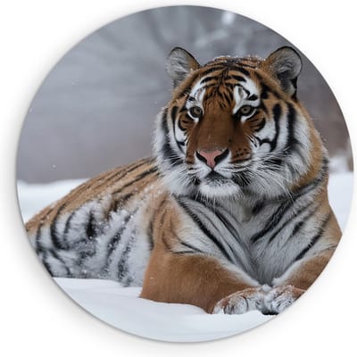 Saammp Muurcirkel Hout - Tijger in de sneeuw - Natuur - Dieren - Ø 90 - Wandcirkel - Wanddecoratie Cirkel - muurdecoratie Woonkamer - Slaapkamer decoratie - Rond Schilderij