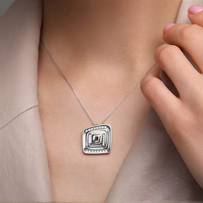 Cavill - Zilveren Hanger 925 Sterling Zilver - 25 Briljant Geslepen Zirkonen 0,48 ct - Moderne Geometrische Elegant uit MONOSONO Collection