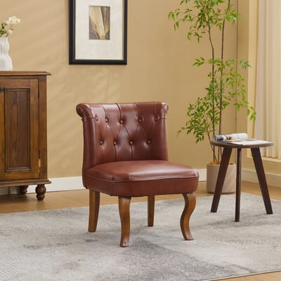 Re-purelife® Massief Hout Collectie Leren Loungestoel Bruin 56×60×72 cm - Fauteuil met Massief Houten Poten - Comfortabele Eenpersoonsstoel voor Woonkamer of Thuiskantoor