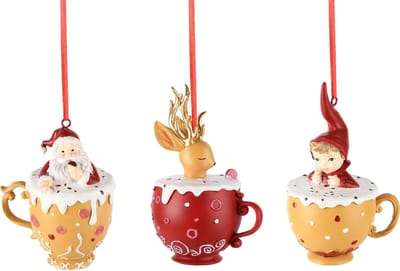 Dekoratief | Hanger jongen/santa/rendier in kopje, resina, 8x6x12cm, set van 3 stuks | A245410