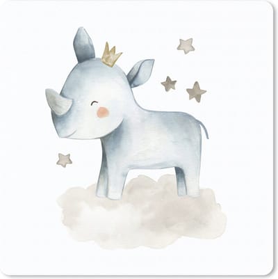 Muismat 20x20 cm - Mousepad Neushoorn - Sterren - Wolk - Muismatten