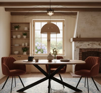 Eettafel Mangohout Deens Ovaal – 100x100 cm – Naturel Houten Eettafel met Zwart Metalen Poten – Luxe Massief Hout Design Tafel – Industriële Ronde Eettafel – Novihome
