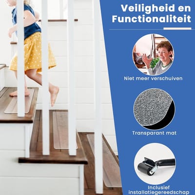 Candala Antislip Trapmatten Transparant, 15 Stuks Zelfklevende Heldere Trapmatten voor Treden Binnenhuis, Antislip Mat voor Traptreden ter Bescherming van Huisdieren, Ouderen en Kinderen (61x10 cm)