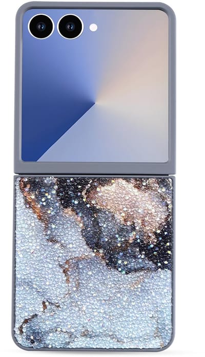 Casemania Hoesje Geschikt voor Samsung Galaxy Z Flip 7 - Grijs - Diamant Marmer Glitter Back Cover
