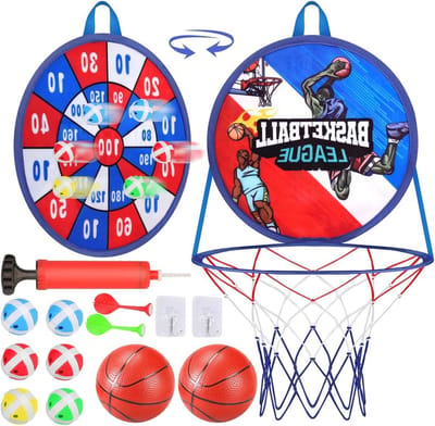 Basketbalkorf voor kamer-dartbord voor kinderen - dartbord met 3 ballen - plezier voor binnen/buiten - speelgoed voor jongens en meisjes - blauw