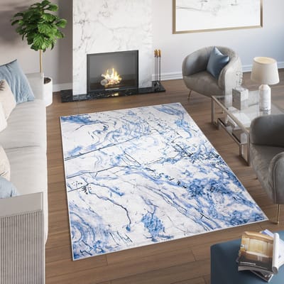 Tapiso Toscana Vloerkleed Abstract Blauw Grijs Woonkamer Tapijt Maat-80x150