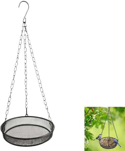 Voederbak van metaalgaas - Hangende voederbak - Voederbak voor buiten - Metalen gaas platform voor vogels - voor het voeren van vogels in tuinen en op terrassen - 17×17×3cm