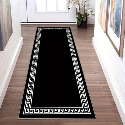Zwarte gestreepte loper in Europese stijl, machinewasbaar, vloermat voor woonkamer en slaapkamer, huisdecoratie 60X240CM(2X7.9FT
