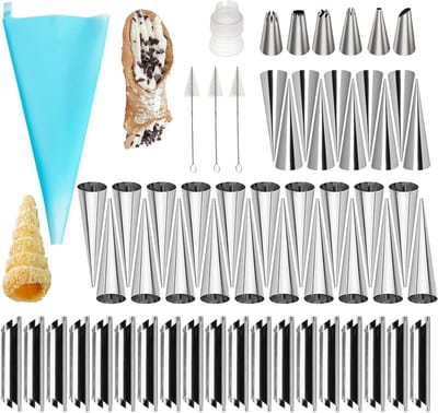 SnelShoppen - Roestvrijstalen Bakvormen Set van 50 Stuks met 3 Schoonmaakborstels, Ideaal voor Cannoli, Croissants, Gebak, Taarten en Brood, Duurzaam