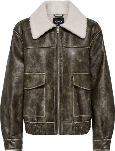 ONLY - ONLINGRID FAUX LEATHER WASHED BOMBER OTW - Dames - Gewatteerde jassen