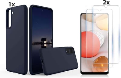 Hoesje Geschikt Voor Samsung Galaxy S21 Plus Hoesje Soft Nano Silicone Backcover Gel Navy Blauw Met 2x Glazen Screenprotector