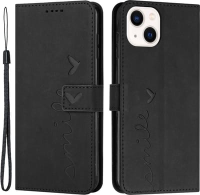 Coverup Hoesje - Geschikt voor iPhone 15 Hoesje - Coverup Smile Book Case - Zwart