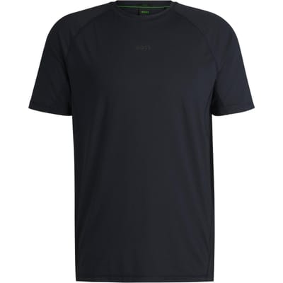 Boss Heren T-shirt met ton-sur-ton logo, ronde hals en raglanmouwen (Zwart)
