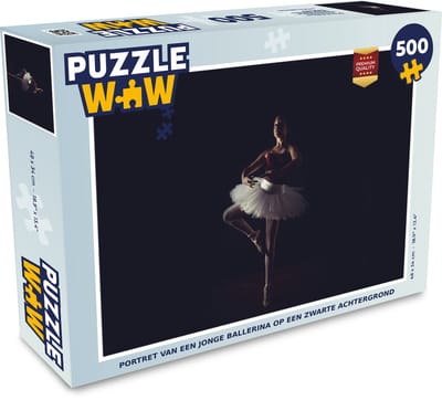 Puzzel Portret van een jonge ballerina op een zwarte achtergrond - Legpuzzel - Puzzel 500 stukjes