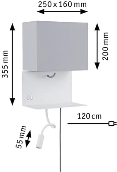 LED Wandlamp met Plank en Leeslamp - Grijs/Wit, Moderne Verlichting met USB Aansluiting