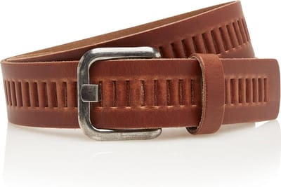 Timbelt Leren Geperforeerde Sleufjesriem Riem voor Dames en Heren - Breedte 4 cm - Sleufjes Riem Echt Leer - cognac - Riemmaat 85 - Totale lengte 100 cm