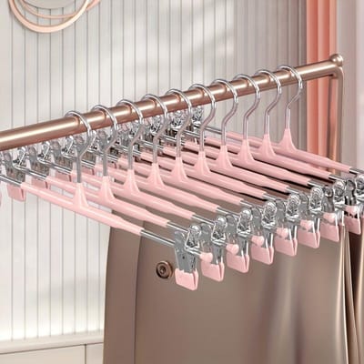 10 stuks Broekklem uitschuifbaar garderobe huishouden spoorloos JK hanger kledinghanger collectie roestvrij staal rokclip droogclip roze
