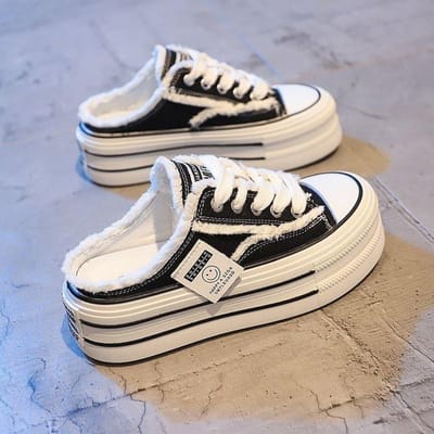 Chaussures Blanches à Plateforme en Cuir pour Femmes Printemps et Été Nouvel Étudiant Polyvalent Muffin Léger Décontracté Sport Chaussures de Skate 40 noir
