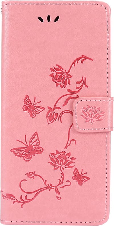 Shop4 - Samsung Galaxy A73 5G Hoesje - Wallet Case met Pasjeshouder Vlinder Patroon Roze