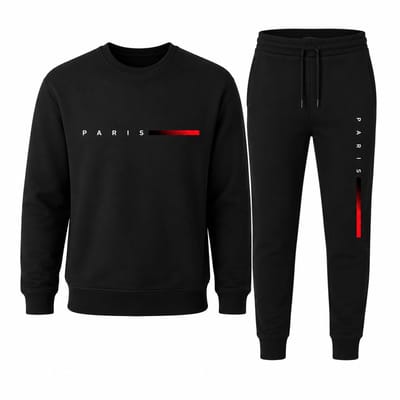 Trainingspak heren – Sweater en Sportbroek – Comfortabel Joggingpak – Unisex Streetwear Set – PARIS Design – Zwart – XS
