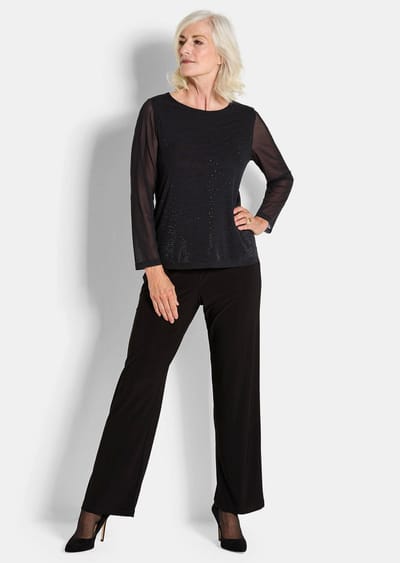 Shirt van mesh met glittersteentjes - zwart - Gr. 38 van Goldner Fashion