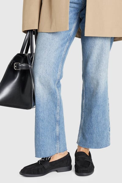 boohoo Dames Loafers met brede pasvorm in nep-suede met ruches | Black | Maat: 4