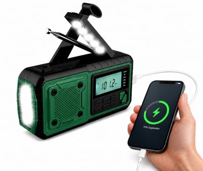 NovaWare® Noodradio Solar Opwindbaar 4400mAh Powerbank – Draagbare Radio FM/AM – Zonne-energie & Handslinger – Zaklamp SOS Alarm – Noodpakket Radio op Batterijen – Outdoor Survival Camping Emergency Radio – Groen